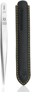 GERMANIKURE Professional Perforated Slanted Tweezers - FINOX Stainless Steel sharp tweezers in Leather Case - Professional Tweezers –Easy to use best tweezers- Ethically made in Solingen Germany -4405