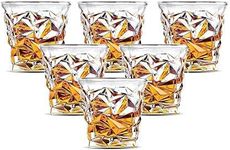 Raghavendra Sarkar® Crystal Diamond Cuts Shape Wine Whiskey Glass Juice Glasses Drinking Glass (320 ml Set of 6 Pcs.)