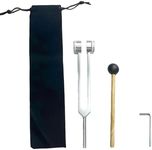128Hz Tuning Fork for Healing, Healing Instrument, Aluminum Alloy Tuning Fork with Silicone Hammer and Bag, Sound Healing Therapy Tool Set, for Meditation and Therapy (Silver) ﻿