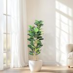 5 FT Faux Fiddle Leaf Fig Tree with White Tall Planter, Faux Trees with Artificial Plants 56 Fiddle Leaves Greenery - Lifelike Fake Tree for Home Office Store Room Decor Indoor Outdoor