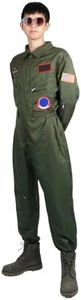 CosplayStudio Aviator Suit Costume | Fighter Pilot Jumpsuit | Olive Green | Size: L