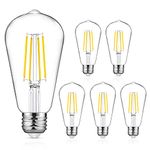 Uchrolls Vintage Edison Light Bulb ST58, E27 Base,6W (Equivalent to 60W),Daylight White 5000K,800lm,Filament Clear LED Bulb, Non-dimmable,Pack of 5