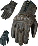 Texpeed Mens Motorcycle Leather Gloves - Motorbike Riding Biker Moped Zipped Gloves With CE Knuckle Armour Protection Brown - (M)