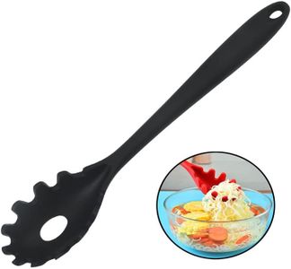 JXJYZLN Spaghetti Spoon Pasta Fork,Silicone Pasta Fork,11.2 inch Spaghetti Strainer Kitchen High Heat Resistant Noodle Spoon Server,Food Grade Pasta Spoon with Stainless Steel Handle,BPA Free (Black)