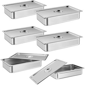 RIEDHOFF 6 Pack Full Size Hotel Pan, [NSF Certified][with Lid] Commercial Stainless Steel 4 Inch Deep Anti-Jamming Steam Table Pan