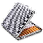 SAVORI Cigarette Case for Women Men, Metal Cigarette Holder Bling Crystal Double Sided Cigarette Box for 20 Cigarettes Gift for Smoker (White)