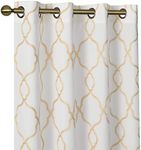 GoodGram 2 Pack Embroidered Semi Sheer Geometric Quatrefoil Grommet Top Window Curtains with Satin Backing for Privacy - Assorted Colors & Sizes (Gold, 95 in. Long)