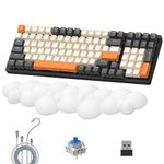 LexonElec K6 Wireless Mechanical Keyboard with White Cloud Wrist Rest, 100 Keys, QWERTY Layout, 4000mAh, Wired/ 2.4Ghz/Bluetooth, RGB Backlit,Custom Coiled Cable for Gaming-Twilight Blue Switch