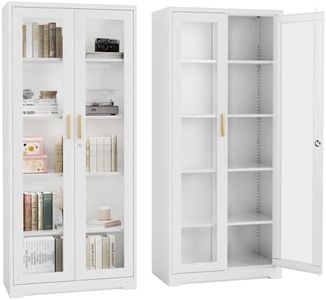 Kubohogar Display Cabinet with Glass Doors,71" Metal Curio Cabinets with 4 Adjustable Shelves, 5 Tier Display Case for Collectibles, Metal Storage Cabinet, White