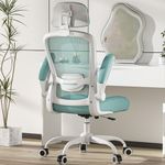 Mimoglad Office Chair, Comfy Desk Chair - High Back Ergonomic Computer Chair with Adjustable Lumbar Support & Headrest, Flip-up Armrests for Guitar Playing (Tiffany Blue)