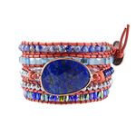 YGLINE Boho Handmade Natural Lapis Lazuli Beaded 5 Warps Handmade Gemstone Leather Bracelet Jewelry, Stone