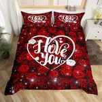 Erosebridal Red Rose Bedding Set 3D Roses Romantic Floral Duvet Cover for Women Girls Couple Valentine's Day Love Hearts Flower Comforter Cover King Size,Newlyweds Wedding Gift Bed Sets Bedroom Decor