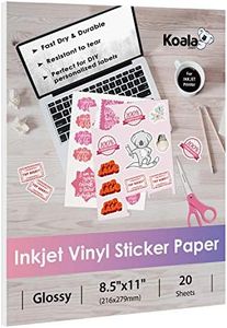 Koala Vinyl Sticker Paper Glossy Printable Label Waterproof 8.5x11 Inches Full Sheet for Inkjet Printer 20 Sheets