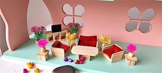 Dollhouse Furniture Set (Wooden) Beautiful Kitchen Lounge Dinning Bathroom Bedroom Miniature for Girls Collectible (Drawing Room)