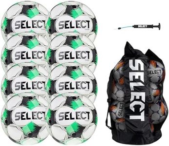 Select Thor Soccer Ball, 8-Ball Pack with Ball Bag and Hand Pump, White/Green/Black V25, Size 5