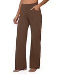 VOOVEEYA Wide Leg Pants for Women, Yoga Dress Pants with Pockets High Waist Casual Lounge Sweatpants Petite/Tall/Regular (Dark Brown M)