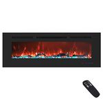 Valuxhome Electric Fireplace, 50 Inches Recessed and Wall Mounted Fireplaces for Living Room with Remote, 13 Fuel Bed Colors, Overheating Protection, Crystal, Touch Screen, 1500W/750W, Black