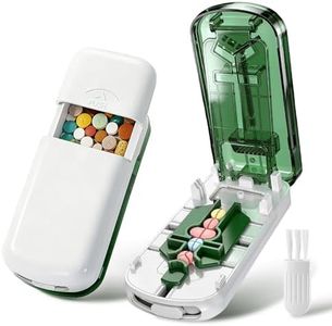 Professional Pill Cutter for Small Pills, 3-in-1 Pill Cutter Splitter for Small or Large Pills-Safely Cuts 1/2, 1/3, and 1/4 Multiple Pills Splitter, Adjustable Pill Cutter (Green White)