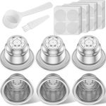 6Pcs Reusable Espresso Capsules, 304 Stainless Steel Refillable Coffee Pods with 200 Aluminum Foils Seals Reusable Coffee Capsule Kit with Brush Spoon for Machines
