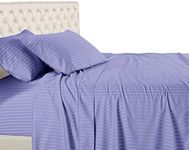 Royal Hotel Stripe Sheets - Split-Queen: Adjustable Queen Bed Sheets - 5PC Bed Sheet Set - 100% Cotton - 600 Thread Count - Deep Pocket, Split Queen, Periwinkle
