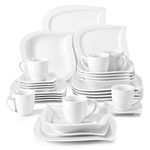 MALACASA Dinner Sets for 6 People, 30-Piece Porcelain Plates and Bowls Set Modern White Dinnerware Sets with 6-Piece Dinner Plates/Soup Plates/Flat Plates/Cups and Saucers, Series Elvira