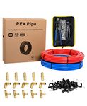 EFIELD 1/2 Inch 2 x 100 ft (200 Ft) Pex-b Pipe/Tubing, Brass pex Fittings, Crimping Tool, Cinch Clamps, Cutter, J-Clamps(All-in-One Bundle)