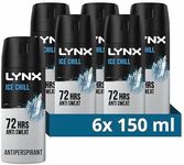 Lynx Ice Chill Anti-Perspirant Aerosol Men's Deodorant Spray with ProScent technology and an iced mint & lemon scent for 72 hours protection against odour and wetness 6x 150 ml