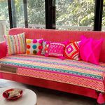 Luxury 3 Seater Sofa Cover with Tassels| Rainbow Aztech Three Seater Anti-Slip Multicoloured Sofa Cover with Corner Tassels- Seat Cover-Fits 3 Seater Sofa Seat- 1 Piece, Colourful Diwali Home Decor