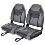 GYMAX Boat Seats, Folding High Back Boat Seats with Stainless Steel Screw Included, Fold-Down Boat Captain Chairs for Fishing Yachts (2-Pack,Black & Grey,High Back)