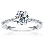 SAMIOVJ Moissanite Engagement Rings for Women, D Color Round Solitaire Lab Created Diamond Ring 18K White Gold Plated 925 Sterling Silver Wedding Promise Ring for Her