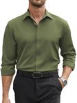 COOFANDY Men's Formal Dress Shirt Wrinkle Free Shirt Regular Fit Stretch Business Casual Shirts Army Green M