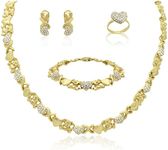 XOXO Women Jewelry Necklace Set 18K Gold Plated Bride Bridesmaid Fashion Rhinestone Wedding Jewelry Necklace Earrings Bracelet Ring 4 Pieces Set, Alloy and Rhinestone, Rhinestone