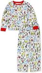 Dr. Seuss The Grinch Cat in The Hat Kids Unisex Long Sleeve 2-Piece Pajamas Set (4, White/Multi)