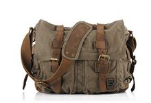 Sechunk Mens Vintage Military Leather Canvas Laptop Bag Messenger Bags Medium, Army Green, Small--13''