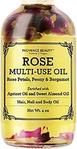 Provence Beauty Rose Multi-Use Oil for Face, Body and Hair - Organic Blend of Apricot, Vitamin E and Sweet Almond Oil Moisturizer for Dry Skin, Scalp & Nails - Rose Petals & Bergamot Essential Oil - 4 Fl Oz