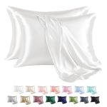 MR&HM Satin Pillowcase for Hair and Skin, Silk Satin Pillowcase 2 Pack, Standard Size Pillow Cases Set of 2, Silky Pillow Cover with Envelope Closure (20x26, Ivory)