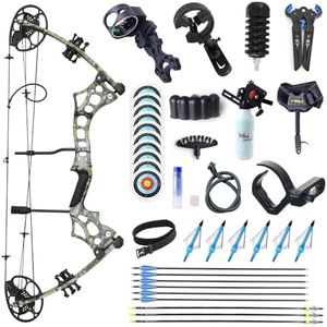 Adult Archery Compound Bow and Arrow Set Bow Fishing Combo kit Adjustable 30-65LBS Composite Bow Combination 19.5 "-30" Drawstring Length Hunting Equipment