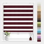 FOIRESOFT Standard Cordless Custom Jacquard Pattern Zebra Roller Shades and Blinds for Windows [Woodlook, Wine, W24-84 x H20-99 inch] Dual Layer Sheer Light Filtering, 20 to 105 in Height