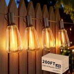 Svater Outdoor String Lights 200 FT, Commercial Vintage Patio Lights with 100+4 1W Shatterproof Plastic Led Bulbs, Connectable Dimmable Hanging String Lights for Backyard Porch Cafe(2 Pack 100 FT)