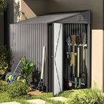 U-MAX Outdoor Lean to Storage, 4x7 FT Metal Shed, Garden Storage Shed with Waterproof, Garbage Can, Tools, Lawn Mower, Bike Shed for Backyard Patio, Galvanized Steel with Lockable Door, Dark Grey