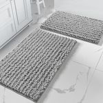 Yimobra Bathroom Rugs Sets 2 Piece, Luxury Chenille Shaggy Bath Carpet, Soft & Thick, Absorbent Water, Non-Slip, Machine-Washable, Mats for Floor, 51x81+61x43 cm, Grey