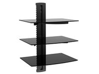 Monoprice 110480 UL Certified 3 Tier Electronic Component Glass Shelf Wall Mount Bracket with Cable Management System