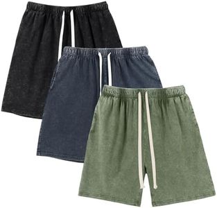 Gihuo Mens Sweat Shorts Cotton Athletic Shorts Vintage Acid Wash Elastic Waist Drawstring Workout Shorts with Pockets(BlackArmyNavy-S)