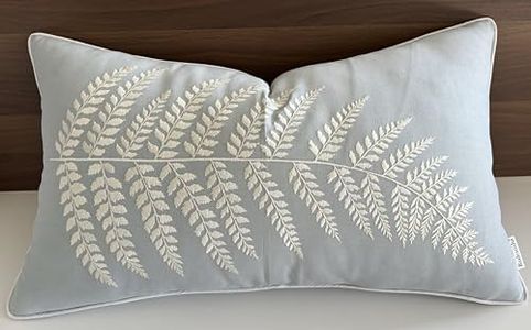 Rudransha Embroidered Oblong Decorative Accent Throw Pillow Cover - for Master Bedroom, New Home, Anniversary, Farmhouse, Couch, Sofa - 12x18 Inches- Ferny - Robins Egg