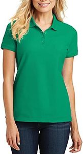 JustBlanks Women’s Polo Shirts Short Sleeve Polo T Shirts – Pique Polo Shirts for Women T-Shirts 4-Button Polo Tee - Bright Kelly Green - 3XL