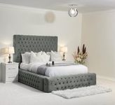 S&W DECORE Upholstered Bed Frame and Headboard Velvet Bed Frame Without Mattress Double/Kingsize/Super King Bed Frame (Grey, Double 4FT6)