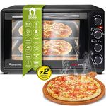 TurboTronic EV45 Electric Mini Oven 45L - Double Glazed Compact Table Top Oven with Timer for Baking, Grilling, Rotisserie, Pizza, Toast and Reheating - Comes with Rotisserie Skewer, Baking Trays