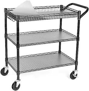 WDT 990Lbs Capacity Heavy Duty Rolling Utility Cart, NSF Rolling Carts with Wheels,Commercial Grade Metal Cart with Handle Bar & Shelf Liner,Trolley Serving Cart for Kitchen