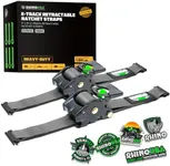 Rhino USA 2”x10’ Retractable E-Track Ratchet Straps: 3033lb Max Break Strength Compatible with E Track Rail Systems only– Perfect for UTV’s, ATV’s and Other Cargo (Gray - 2 Pack)