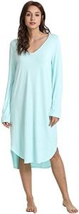 GYS Womens Bamboo Viscose Long Sleeve Nightgown Soft Comfy V Neck Long Night Shirts Sleepwear, Aqua, XX-Large Plus